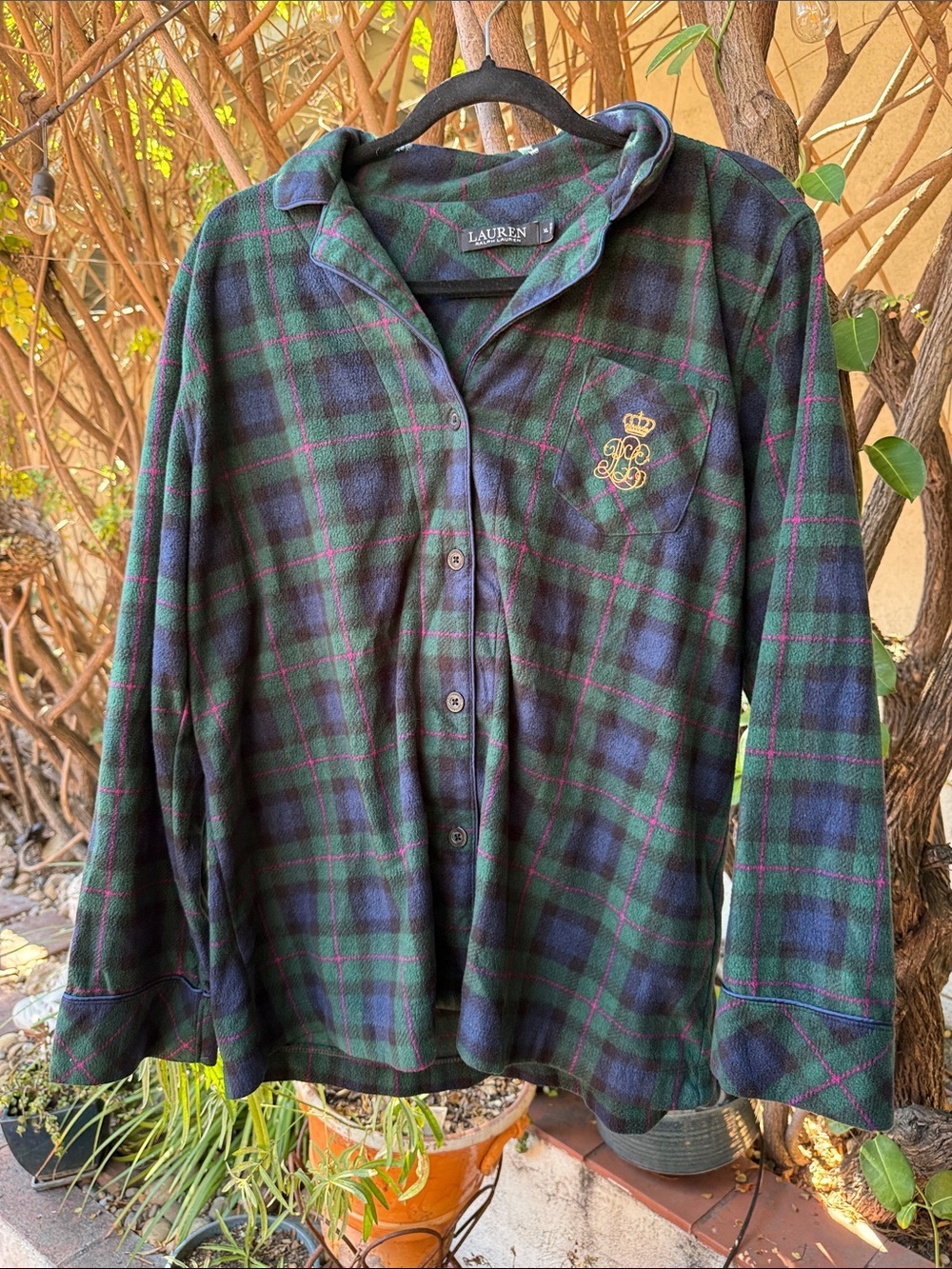 Lauren Ralph Lauren Green, Navy & Red Plaid Fleece Pajama Set
